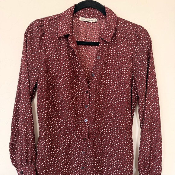 Abercrombie & Fitch Burgundy Polka Dot Button Front Ruffle Shirt Dress Size S - Picture 6 of 15